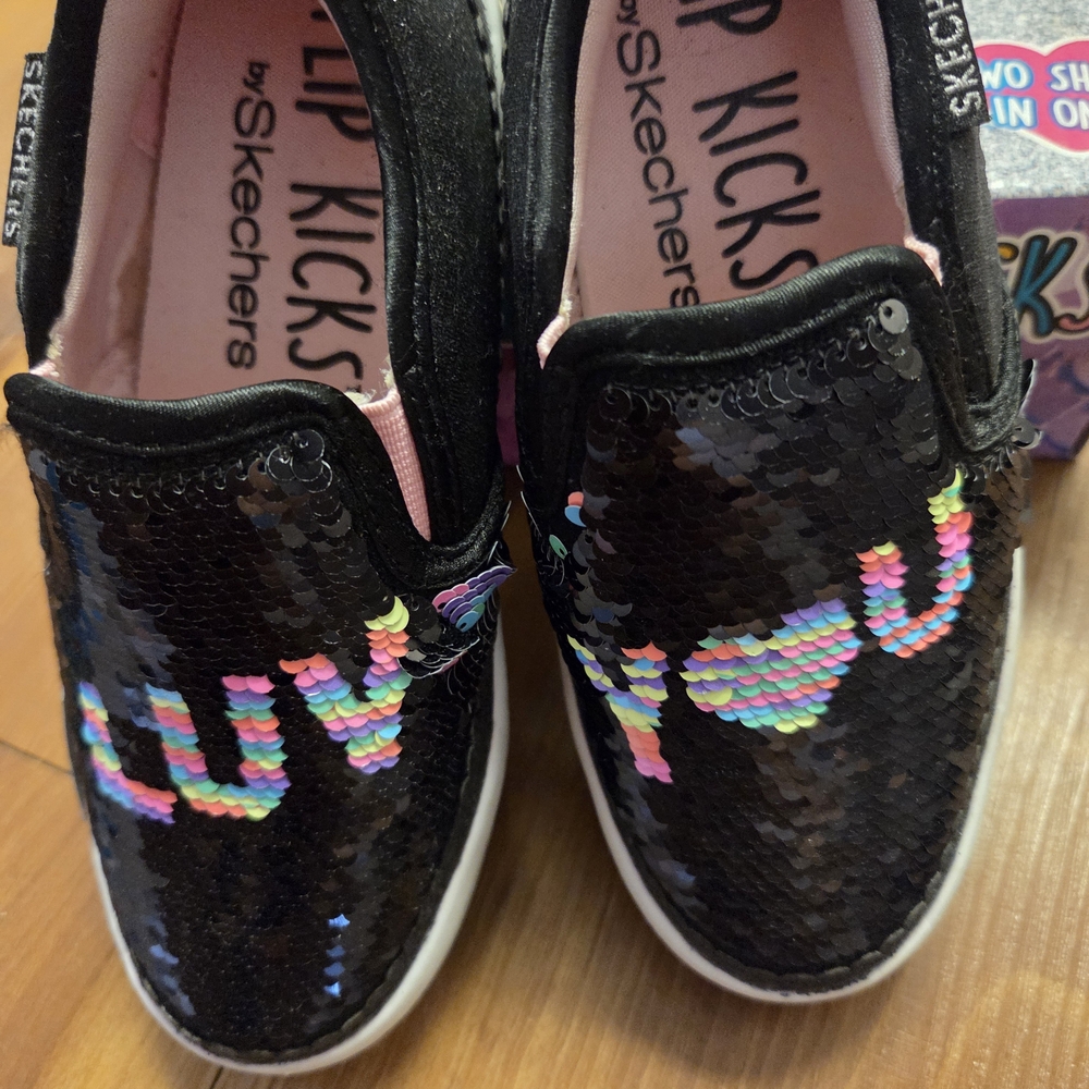 Skechers Kids' Black Sequin Slip-On Shoes